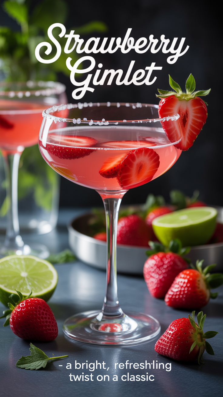 Pinterest pin for Strawberry Gimlet - A Bright, Refreshing Twist on a Classic