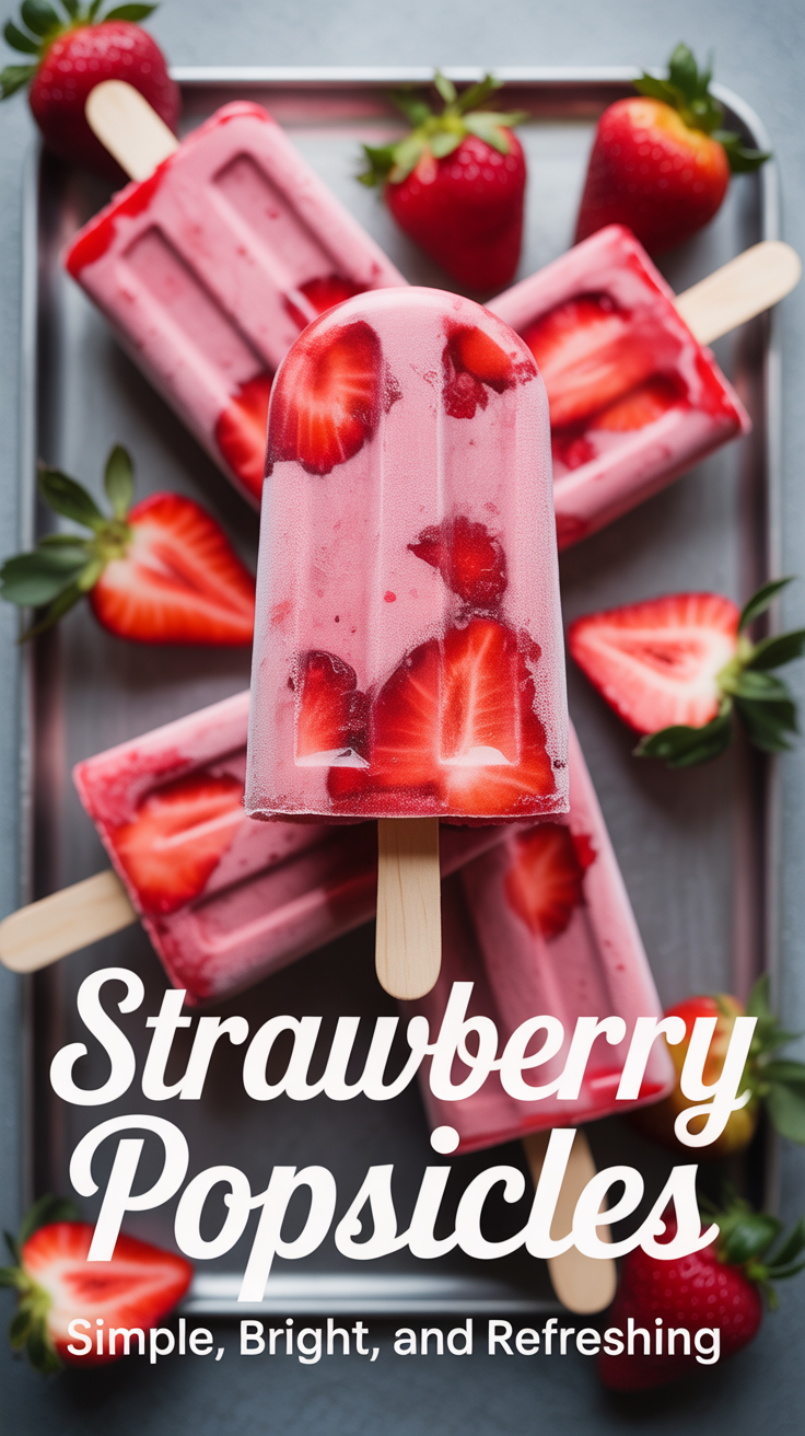 Pinterest pin for Strawberry Popsicles - Simple, Bright, and Refreshing