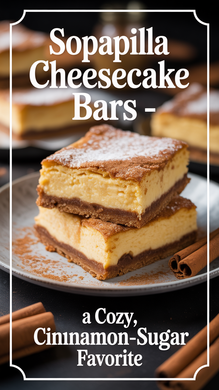 Pinterest pin for Sopapilla Cheesecake Bars - A Cozy, Cinnamon-Sugar Favorite