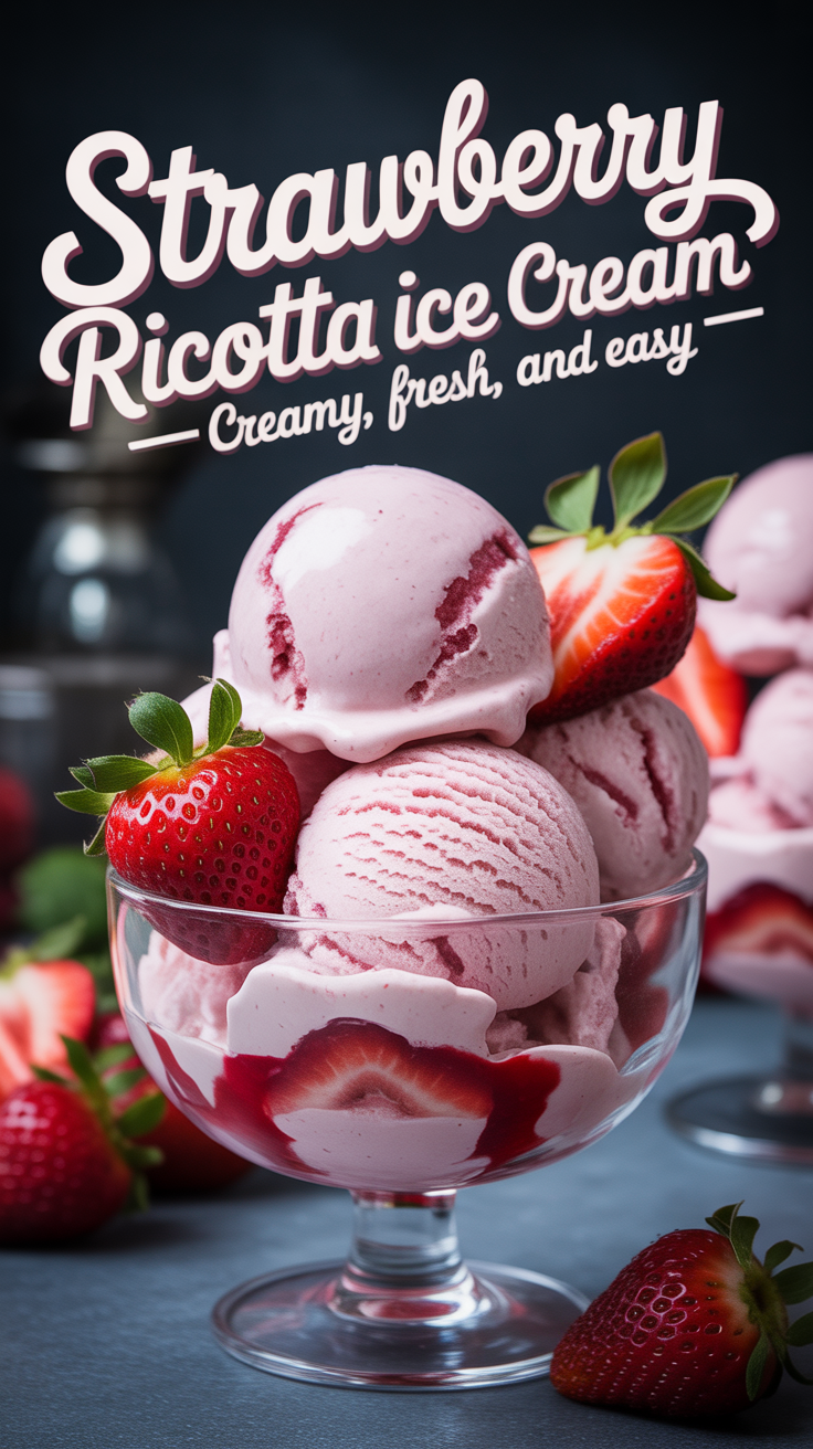 Pinterest pin for Strawberry Ricotta Ice Cream - Creamy, Fresh, and Easy