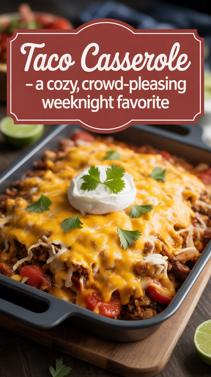 Pinterest pin for Taco Casserole - A Cozy, Crowd-Pleasing Weeknight Favorite