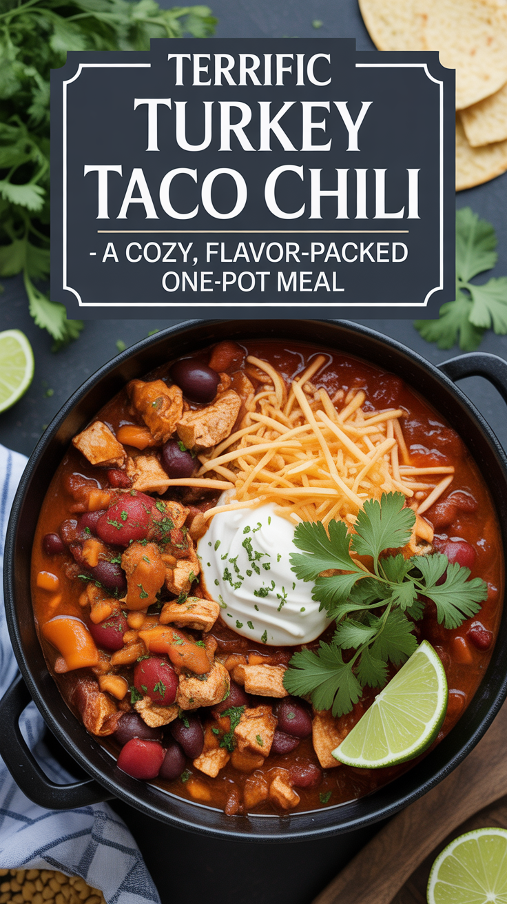Pinterest pin for Terrific Turkey Taco Chili - A Cozy, Flavor-Packed One-Pot Meal