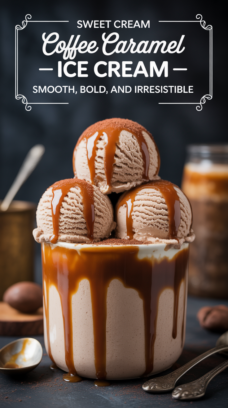 Pinterest pin for Sweet Cream Coffee Caramel Ice Cream - Smooth, Bold, and Irresistible