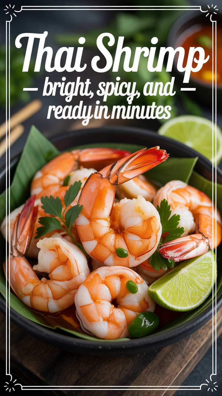 Pinterest pin for Thai Shrimp - Bright, Spicy, and Ready in Minutes