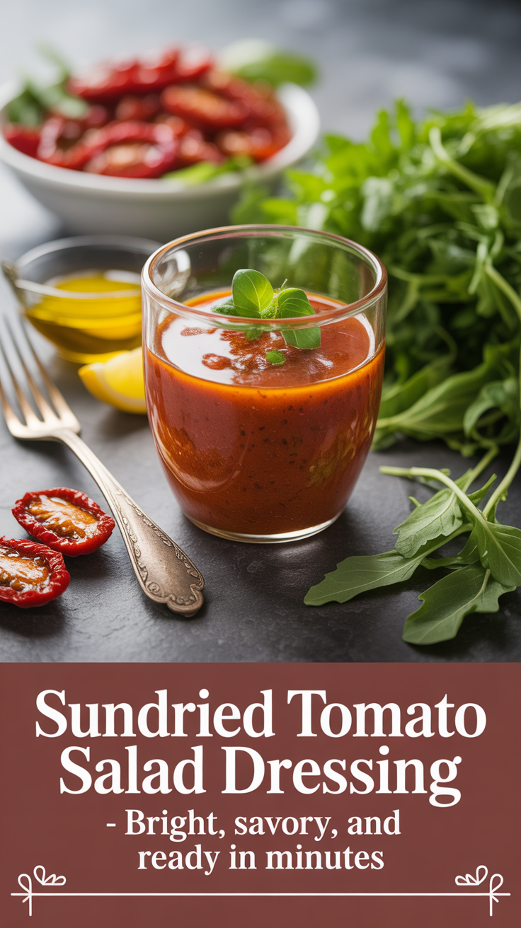 Pinterest pin for Sundried Tomato Salad Dressing - Bright, Savory, and Ready in Minutes