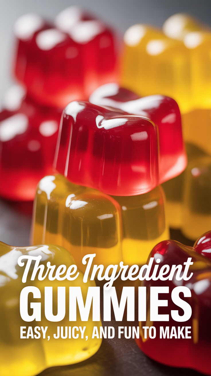 Pinterest pin for Three Ingredient Gummies - Easy, Juicy, and Fun to Make
