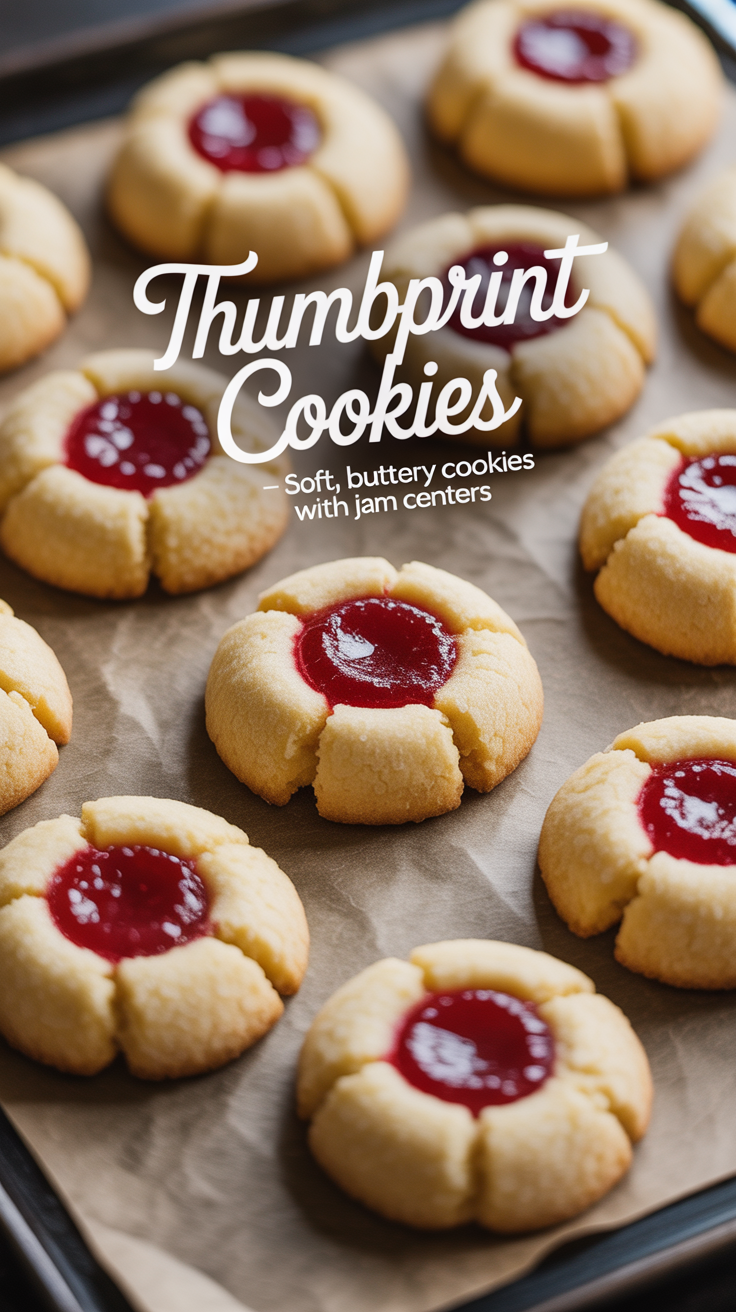 Pinterest pin for Thumbprint Cookies - Soft, Buttery Cookies With Jam Centers