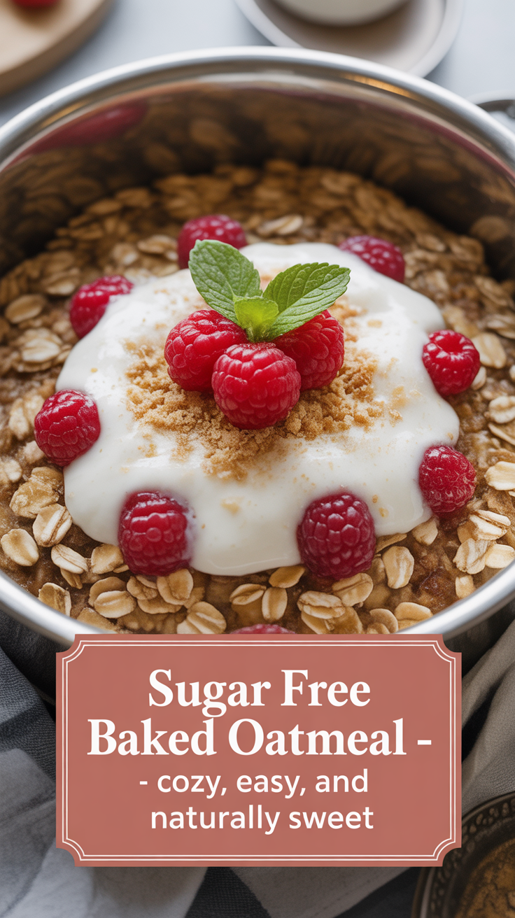 Pinterest pin for Sugar Free Baked Oatmeal - Cozy, Easy, and Naturally Sweet