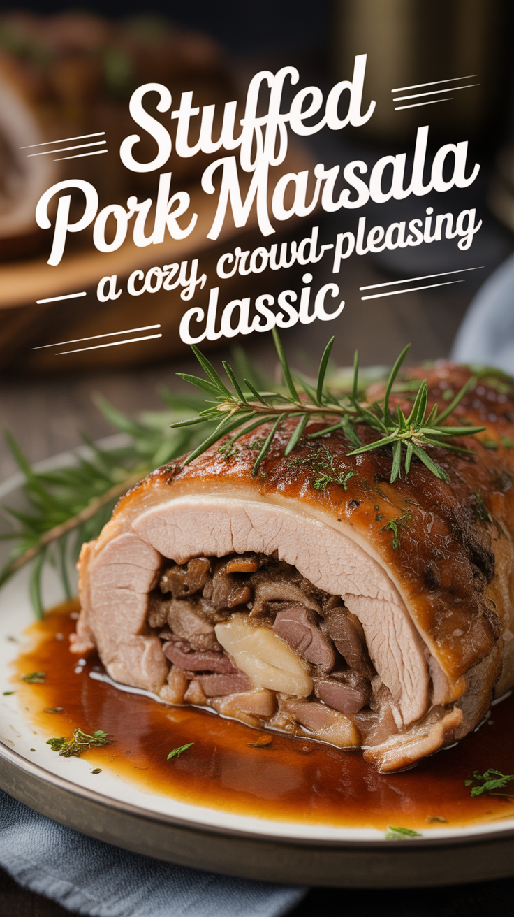 Pinterest pin for Stuffed Pork Marsala - A Cozy, Crowd-Pleasing Classic