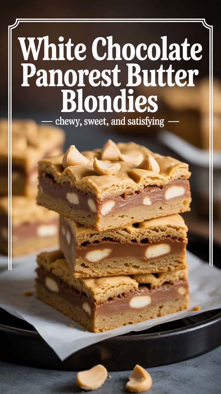 Pinterest pin for White Chocolate Peanut Butter Blondies - Chewy, Sweet, and Satisfying