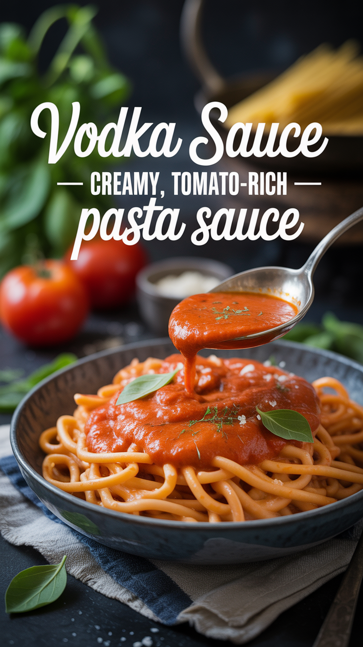 Pinterest pin for Vodka Sauce - Creamy, Tomato-Rich Pasta Sauce