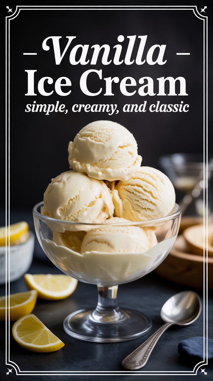 Pinterest pin for Vanilla Ice Cream - Simple, Creamy, and Classic