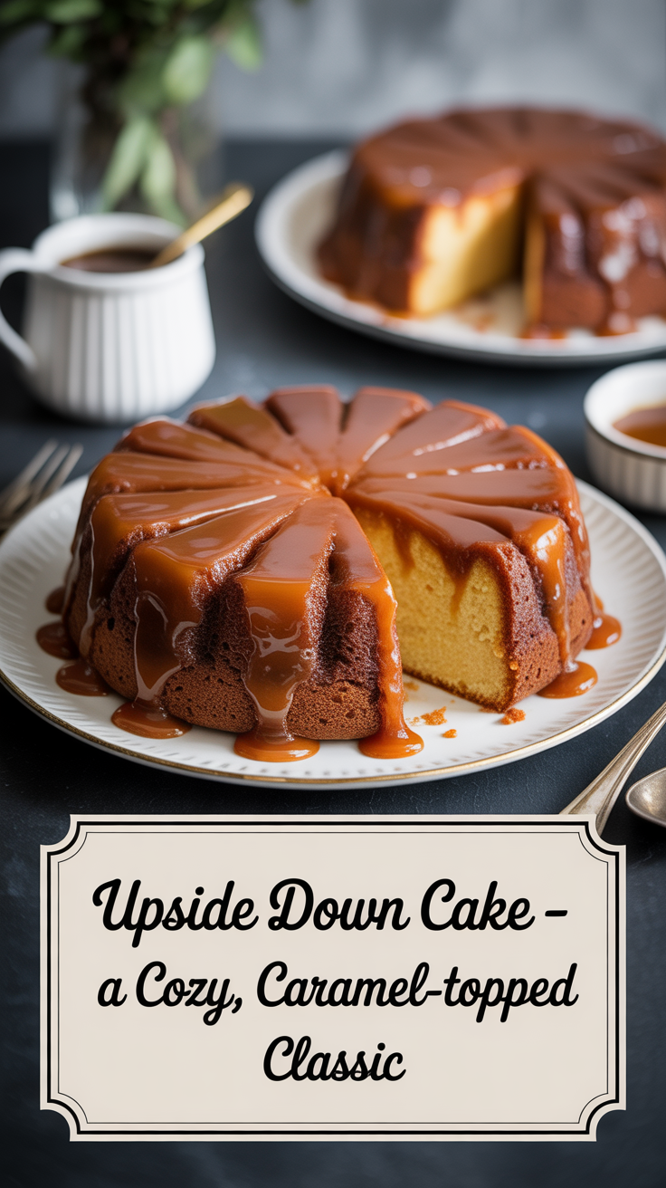 Pinterest pin for Upside Down Cake - A Cozy, Caramel-Topped Classic