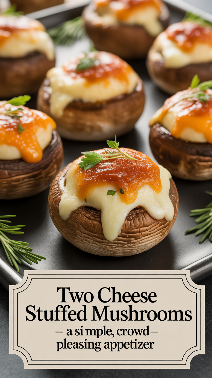 Pinterest pin for Two Cheese Stuffed Mushrooms - A Simple, Crowd-Pleasing Appetizer