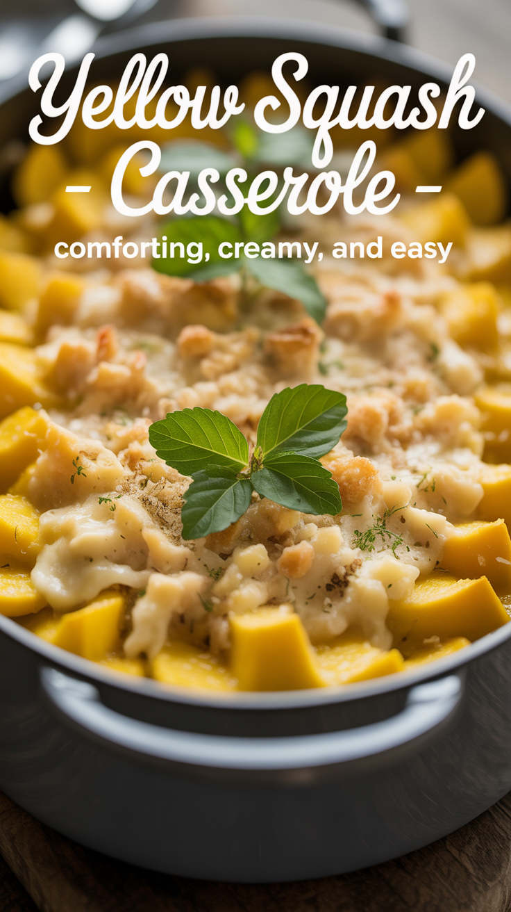 Pinterest pin for Yellow Squash Casserole - Comforting, Creamy, and Easy