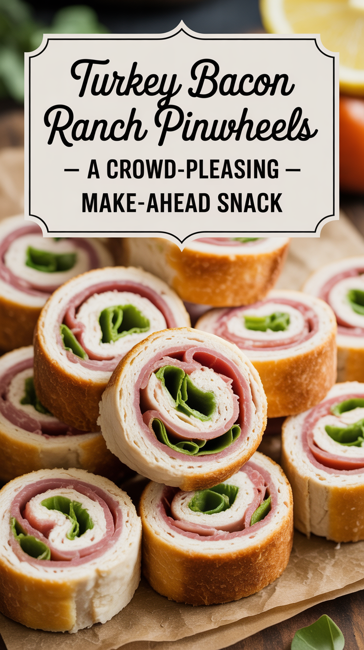 Pinterest pin for Turkey Bacon Ranch Pinwheels - A Crowd-Pleasing Make-Ahead Snack