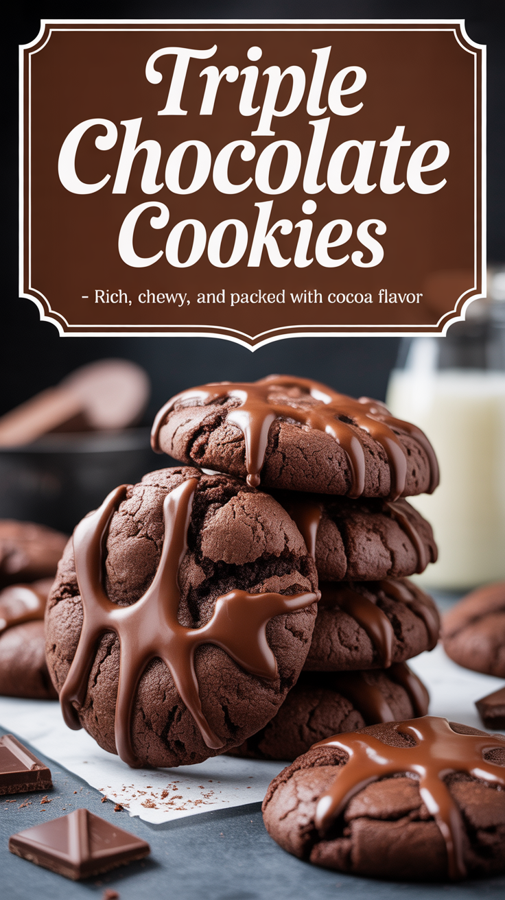 Pinterest pin for Triple Chocolate Cookies - Rich, Chewy, and Packed With Cocoa Flavor