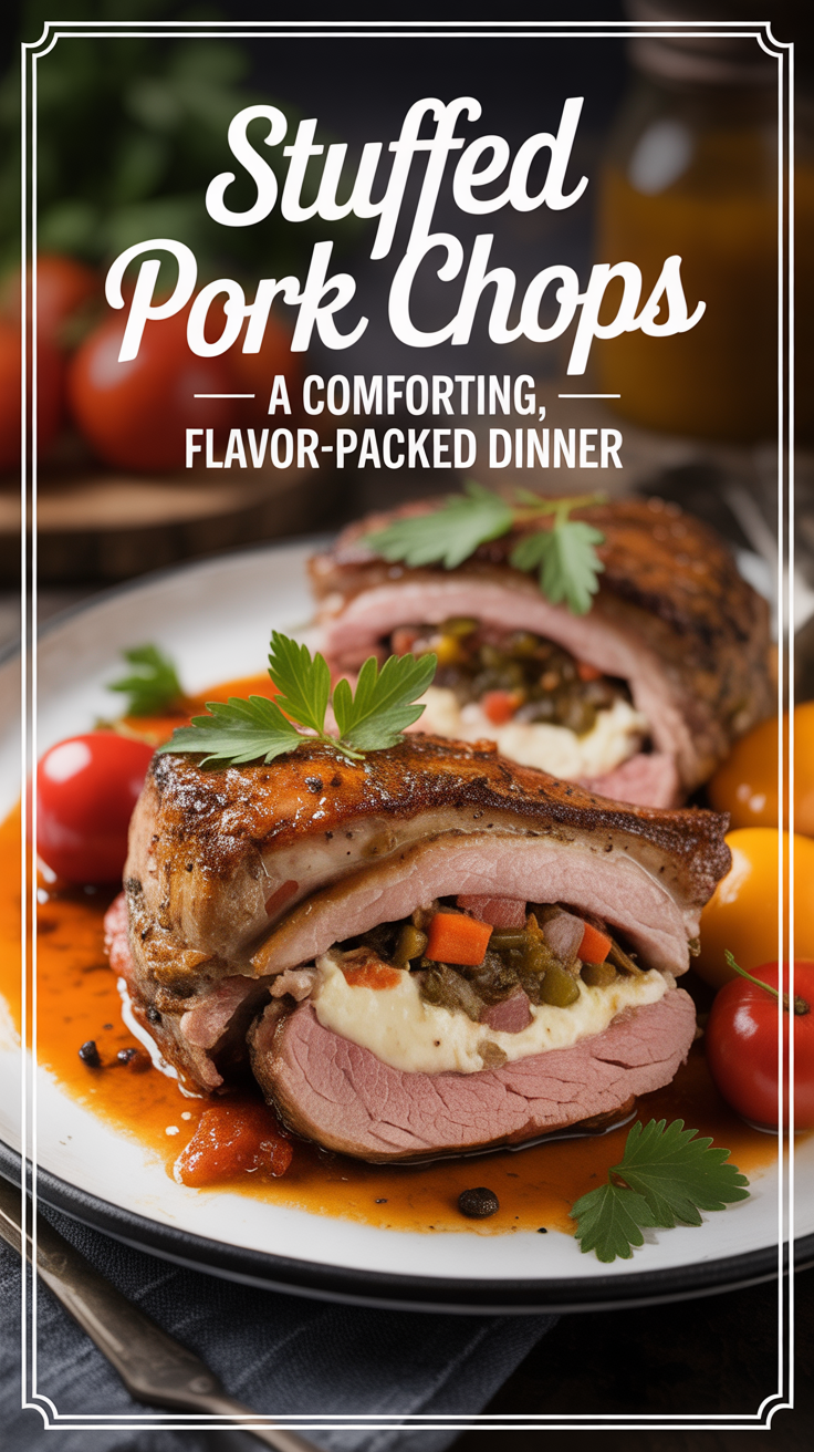Pinterest pin for Stuffed Pork Chops - A Comforting, Flavor-Packed Dinner