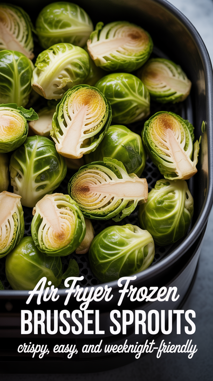 Pinterest pin for Air Fryer Frozen Brussel Sprouts - Crispy, Easy, and Weeknight-Friendly