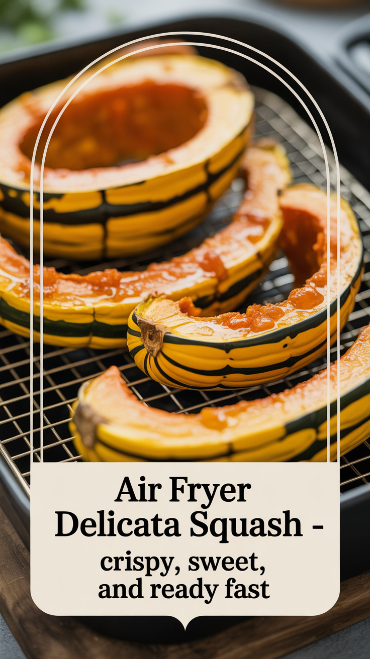 Pinterest pin for Air Fryer Delicata Squash - Crispy, Sweet, and Ready Fast