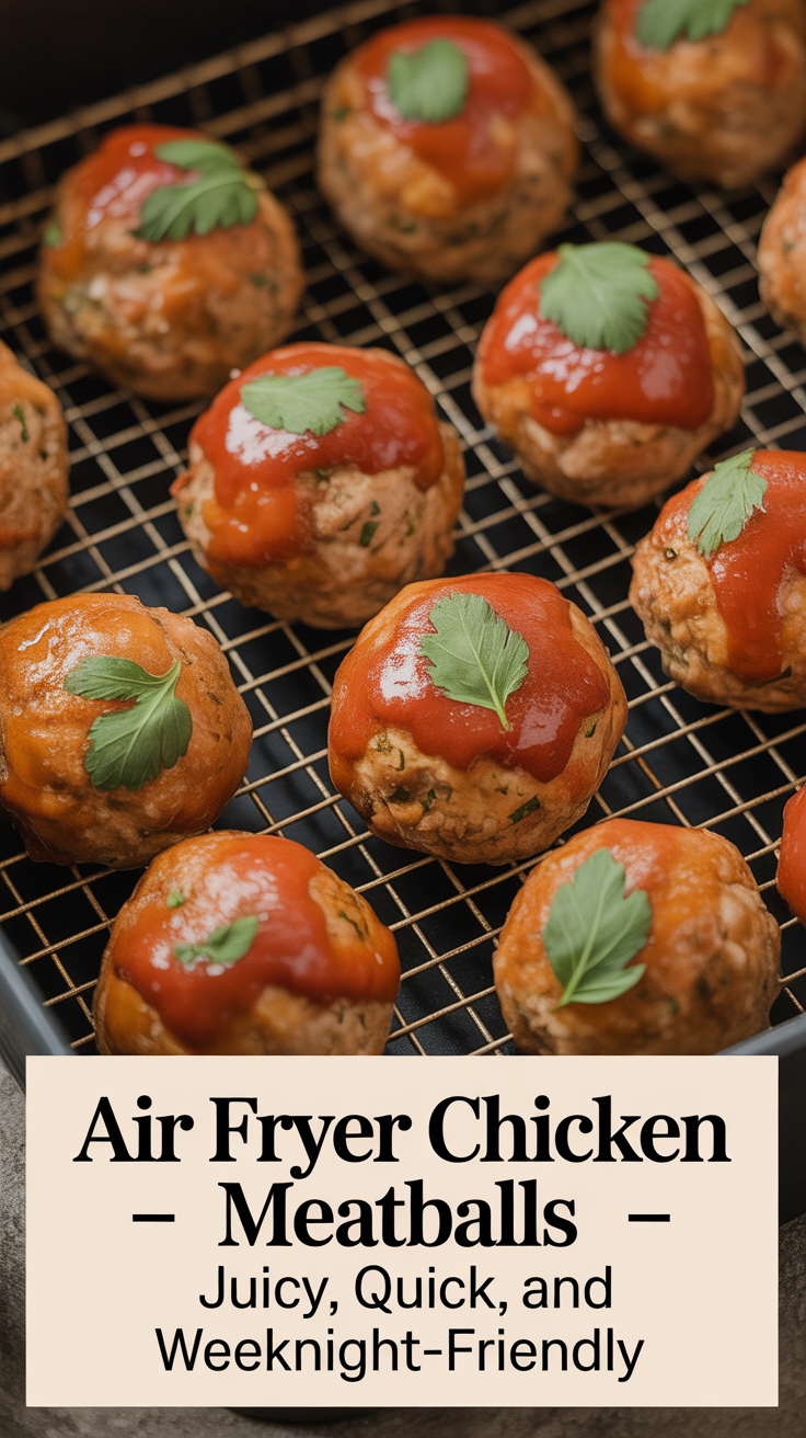 Pinterest pin for Air Fryer Chicken Meatballs - Juicy, Quick, and Weeknight-Friendly