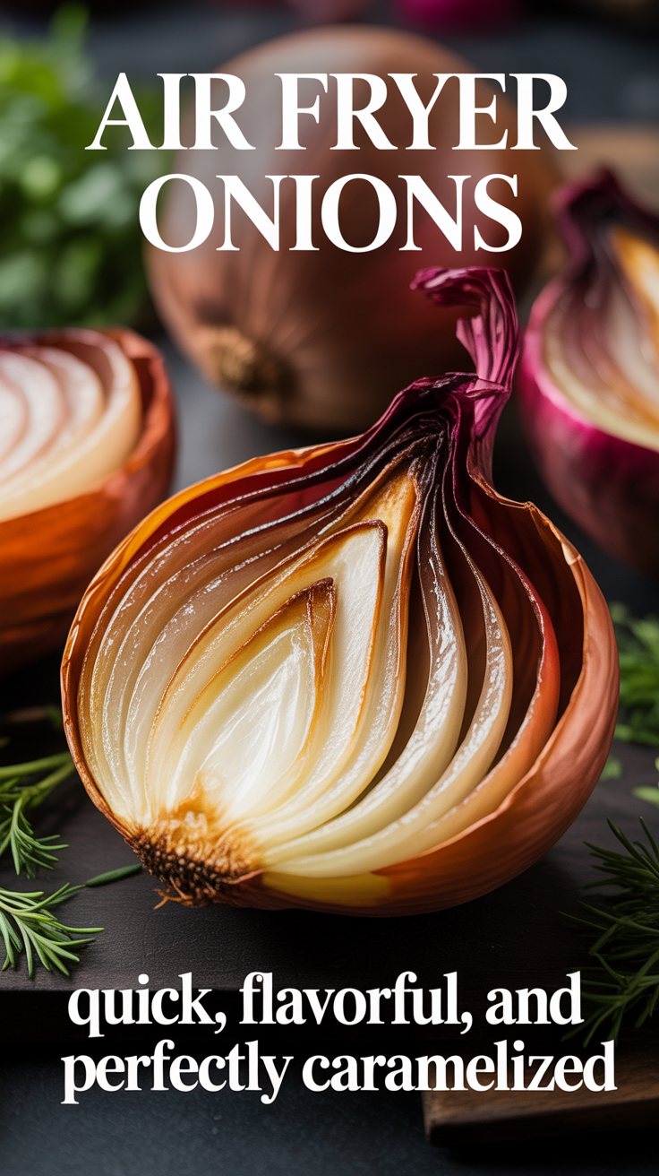 Pinterest pin for Air Fryer Onions - Quick, Flavorful, and Perfectly Caramelized