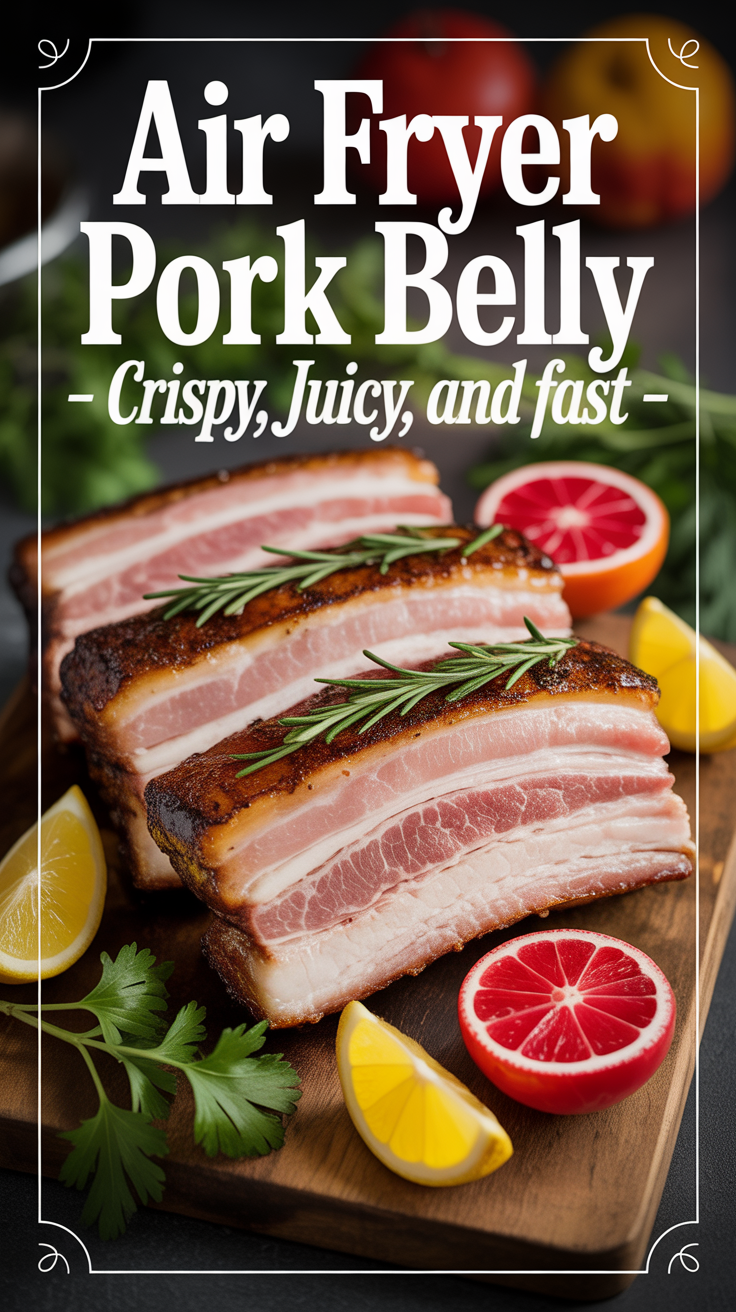 Pinterest pin for Air Fryer Pork Belly - Crispy, Juicy, and Fast