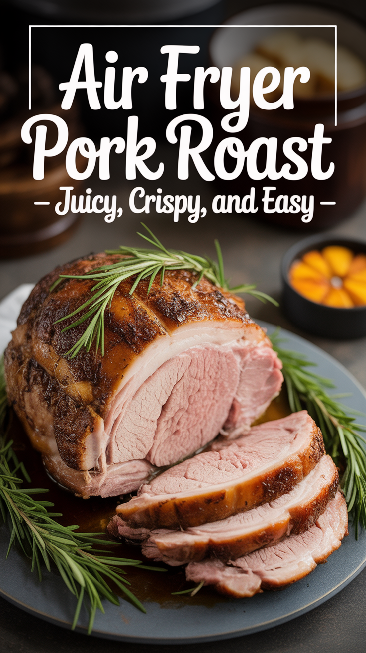 Pinterest pin for Air Fryer Pork Roast - Juicy, Crispy, and Easy