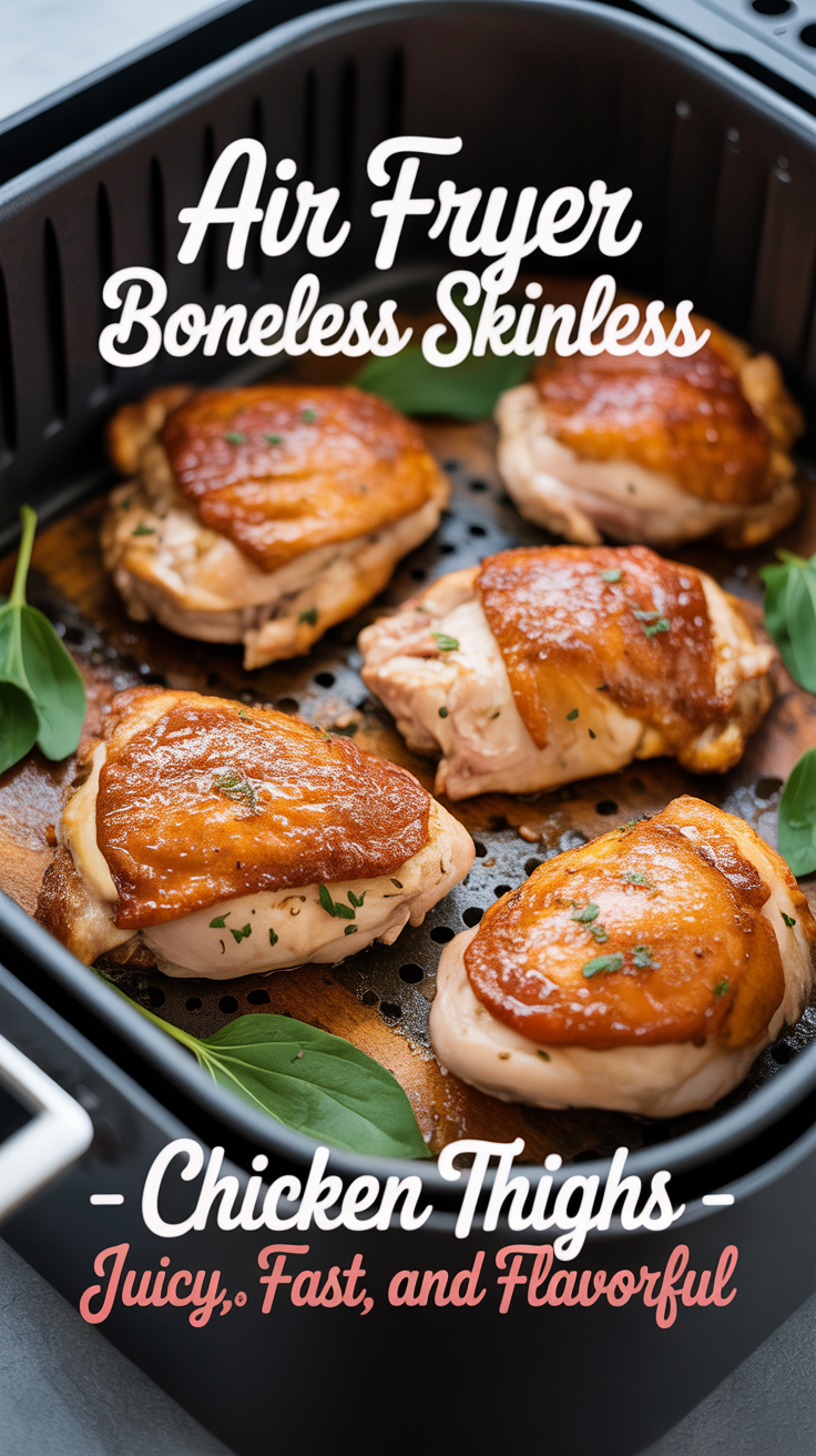 Pinterest pin for Air Fryer Boneless Skinless Chicken Thighs - Juicy, Fast, and Flavorful