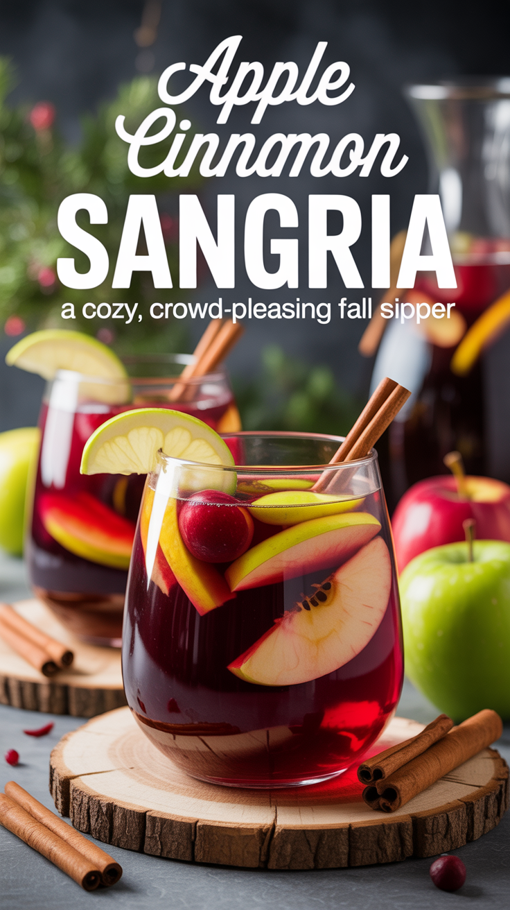 Pinterest pin for Apple Cinnamon Sangria - A Cozy, Crowd-Pleasing Fall Sipper