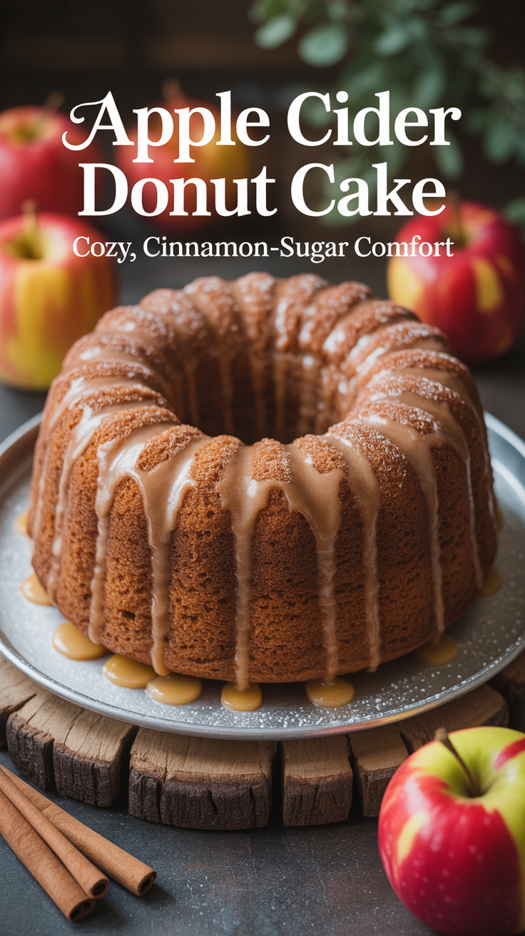 Pinterest pin for Apple Cider Donut Cake - Cozy, Cinnamon-Sugar Comfort