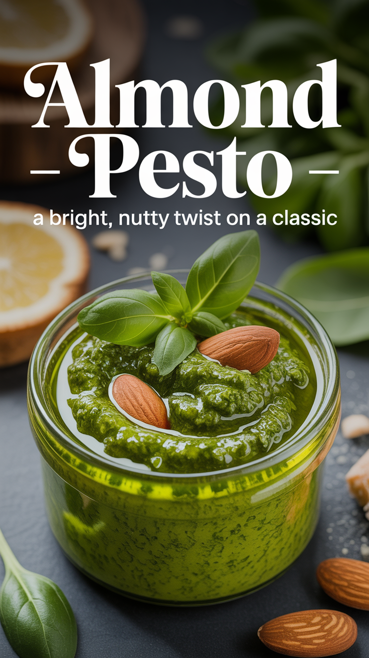 Pinterest pin for Almond Pesto - A Bright, Nutty Twist on a Classic