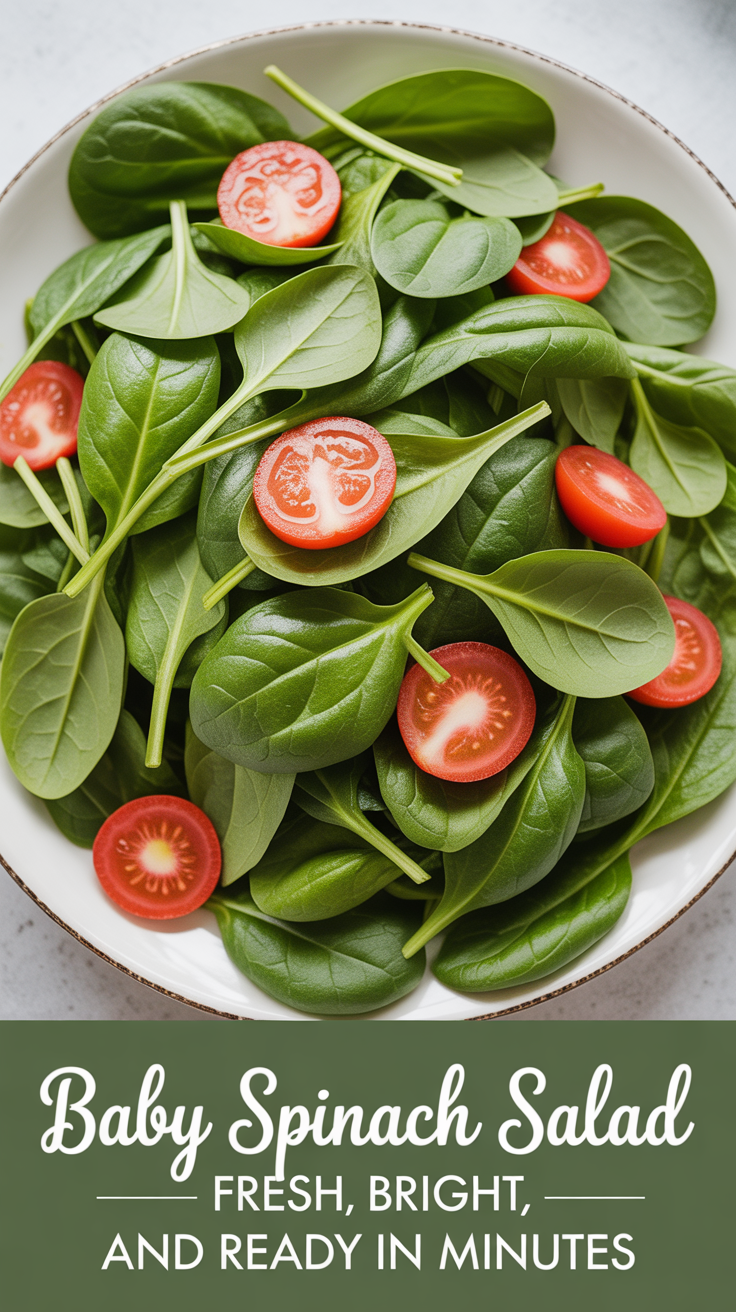 Pinterest pin for Baby Spinach Salad - Fresh, Bright, and Ready in Minutes
