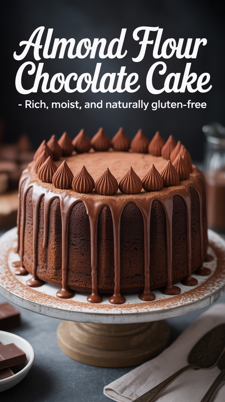 Pinterest pin for Almond Flour Chocolate Cake - Rich, Moist, and Naturally Gluten-Free