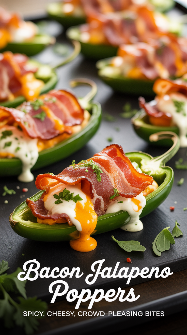 Pinterest pin for Bacon Jalapeno Poppers - Spicy, Cheesy, Crowd-Pleasing Bites