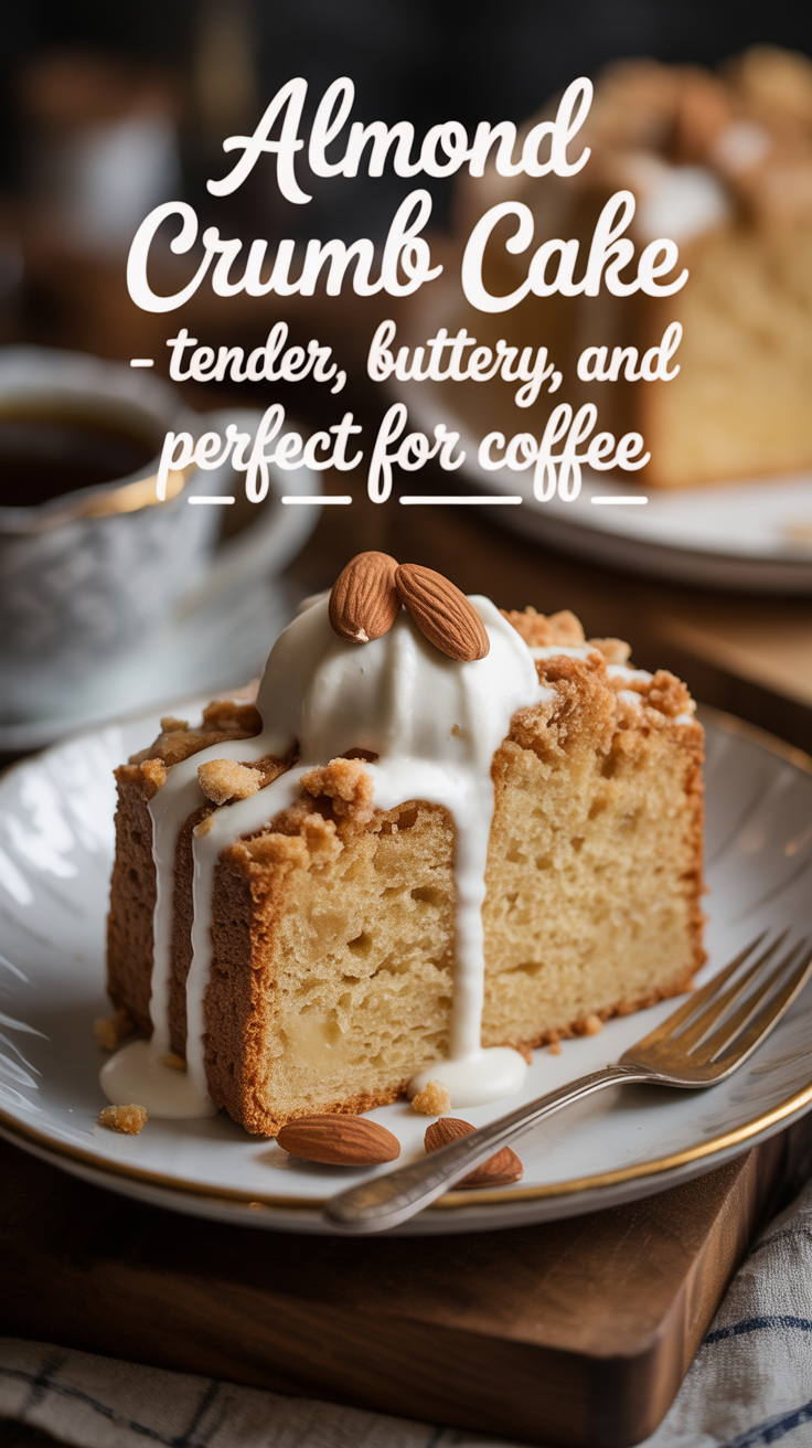 Pinterest pin for Almond Crumb Cake - Tender, Buttery, and Perfect for Coffee