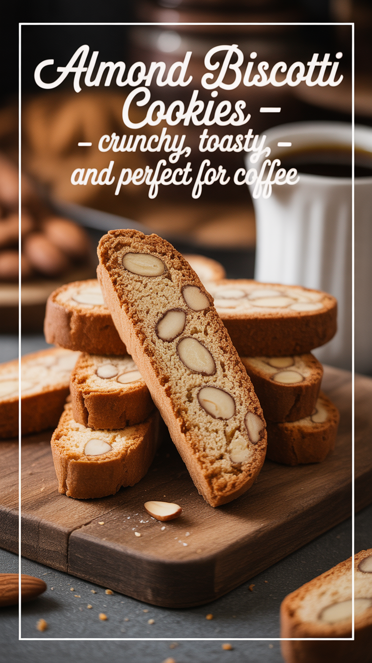 Pinterest pin for Almond Biscotti Cookies - Crunchy, Toasty, and Perfect for Coffee