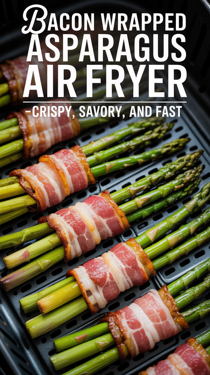 Pinterest pin for Bacon Wrapped Asparagus Air Fryer - Crispy, Savory, and Fast