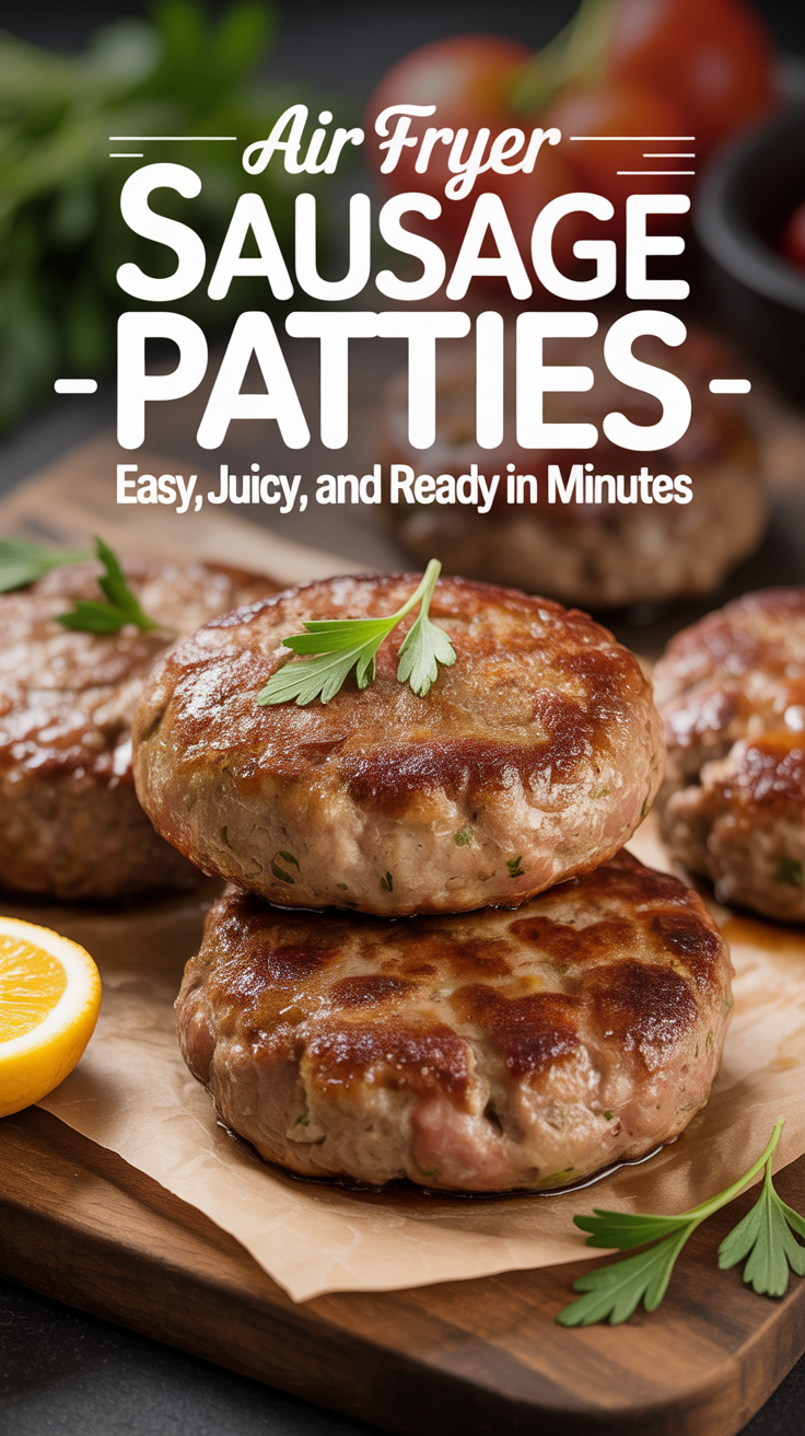 Pinterest pin for Air Fryer Sausage Patties - Easy, Juicy, and Ready in Minutes