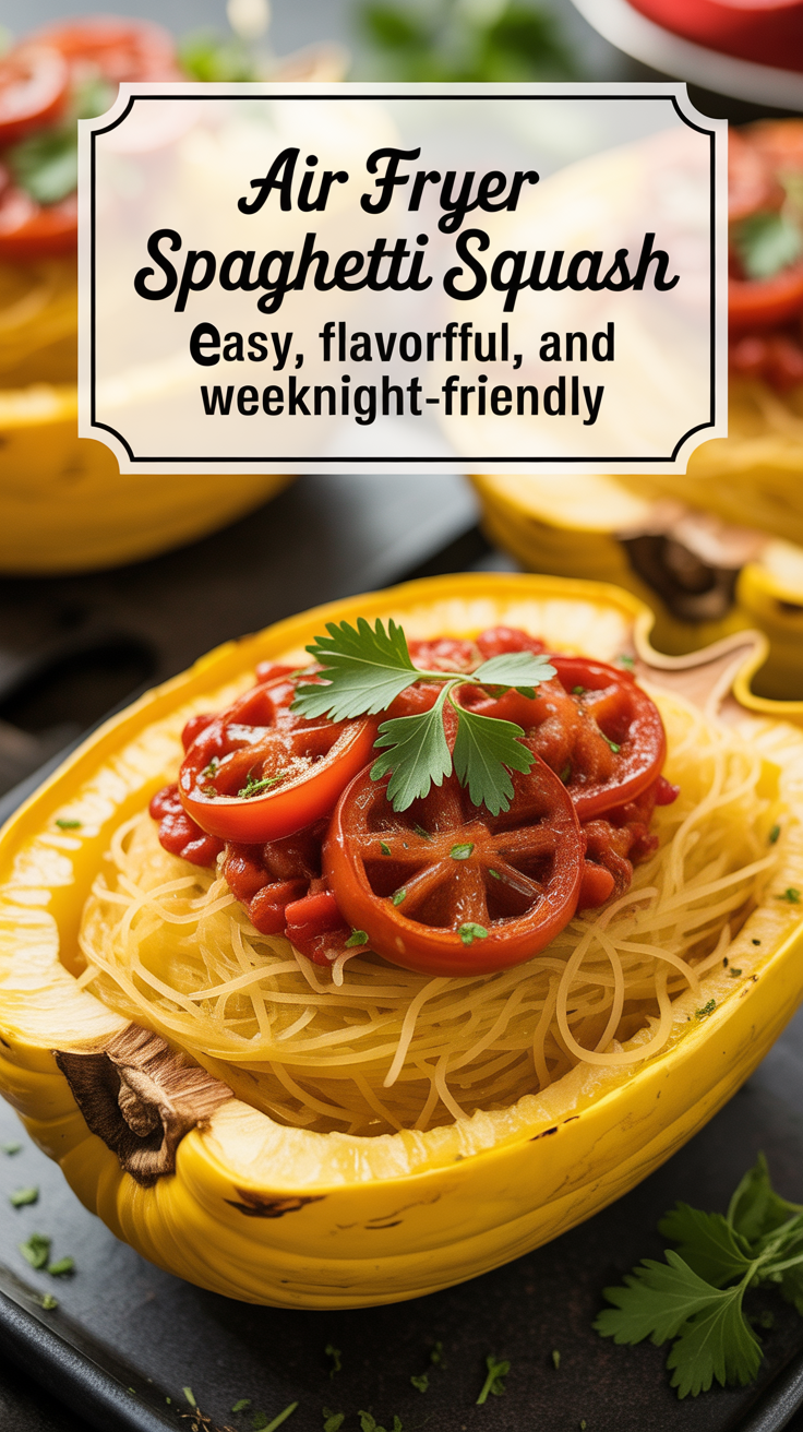 Pinterest pin for Air Fryer Spaghetti Squash - Easy, Flavorful, and Weeknight-Friendly