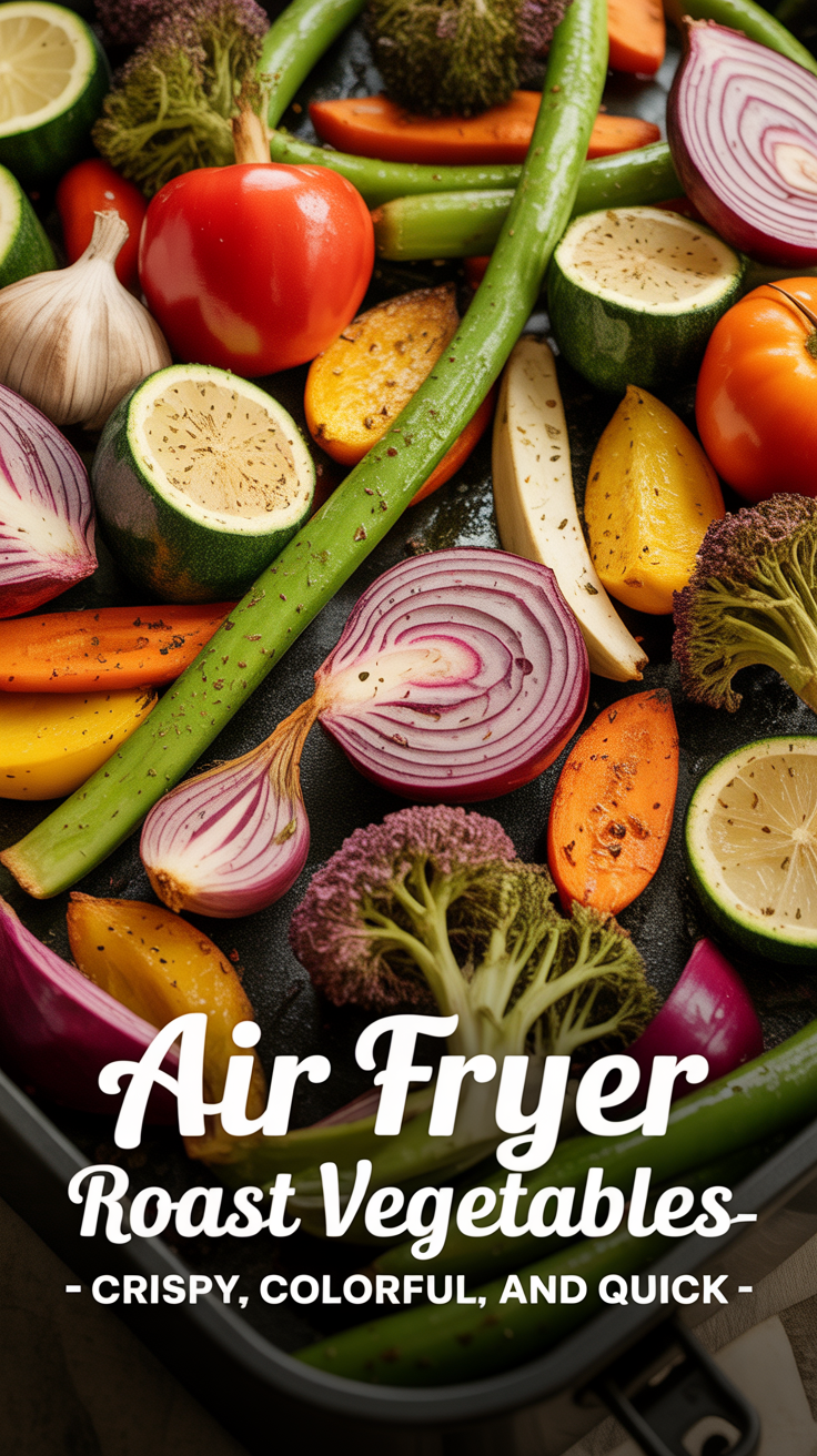 Pinterest pin for Air Fryer Roast Vegetables - Crispy, Colorful, and Quick