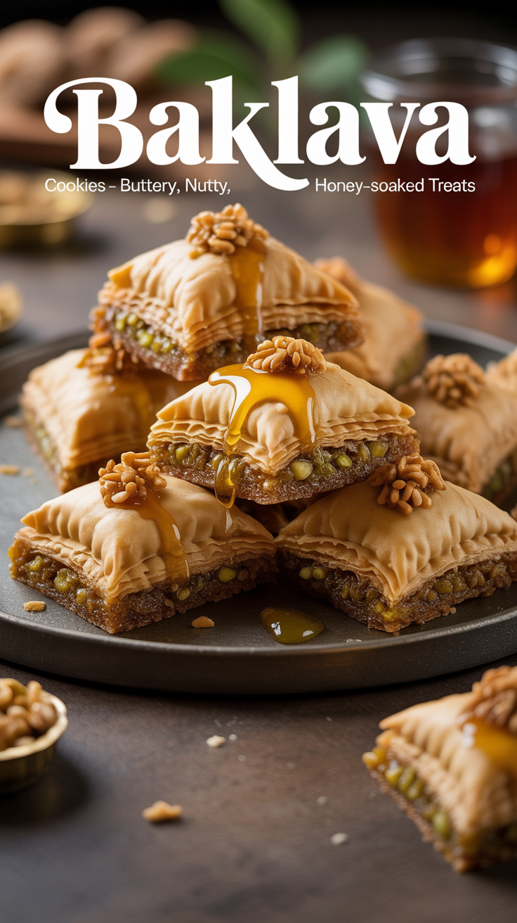 Pinterest pin for Baklava Cookies - Buttery, Nutty, Honey-Soaked Treats