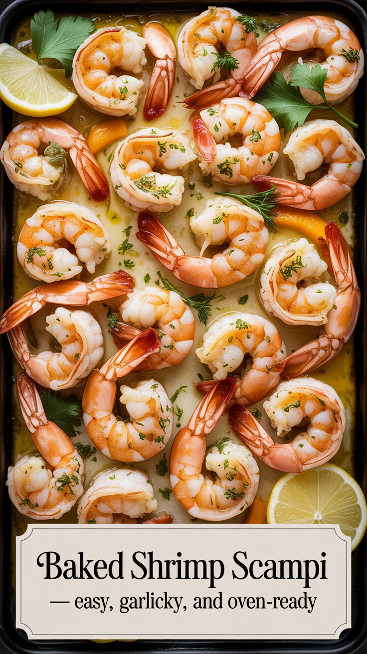 Pinterest pin for Baked Shrimp Scampi – Easy, Garlicky, and Oven-Ready