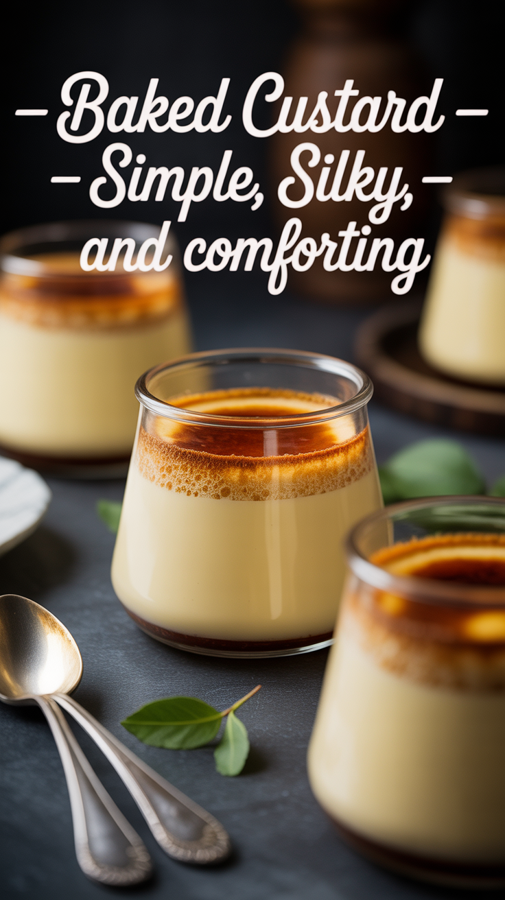 Pinterest pin for Baked Custard - Simple, Silky, and Comforting