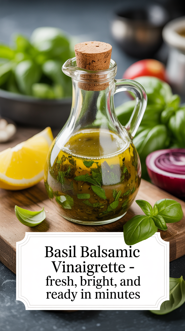 Pinterest pin for Basil Balsamic Vinaigrette - Fresh, Bright, and Ready in Minutes