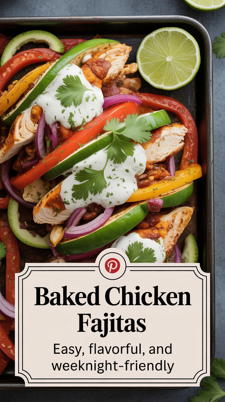 Pinterest pin for Baked Chicken Fajitas - Easy, Flavorful, and Weeknight-Friendly