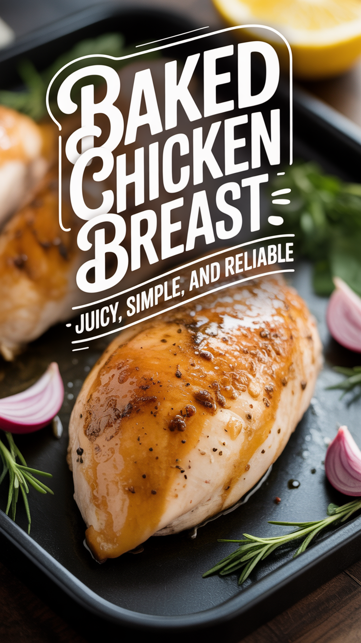 Pinterest pin for Baked Chicken Breast - Juicy, Simple, and Reliable