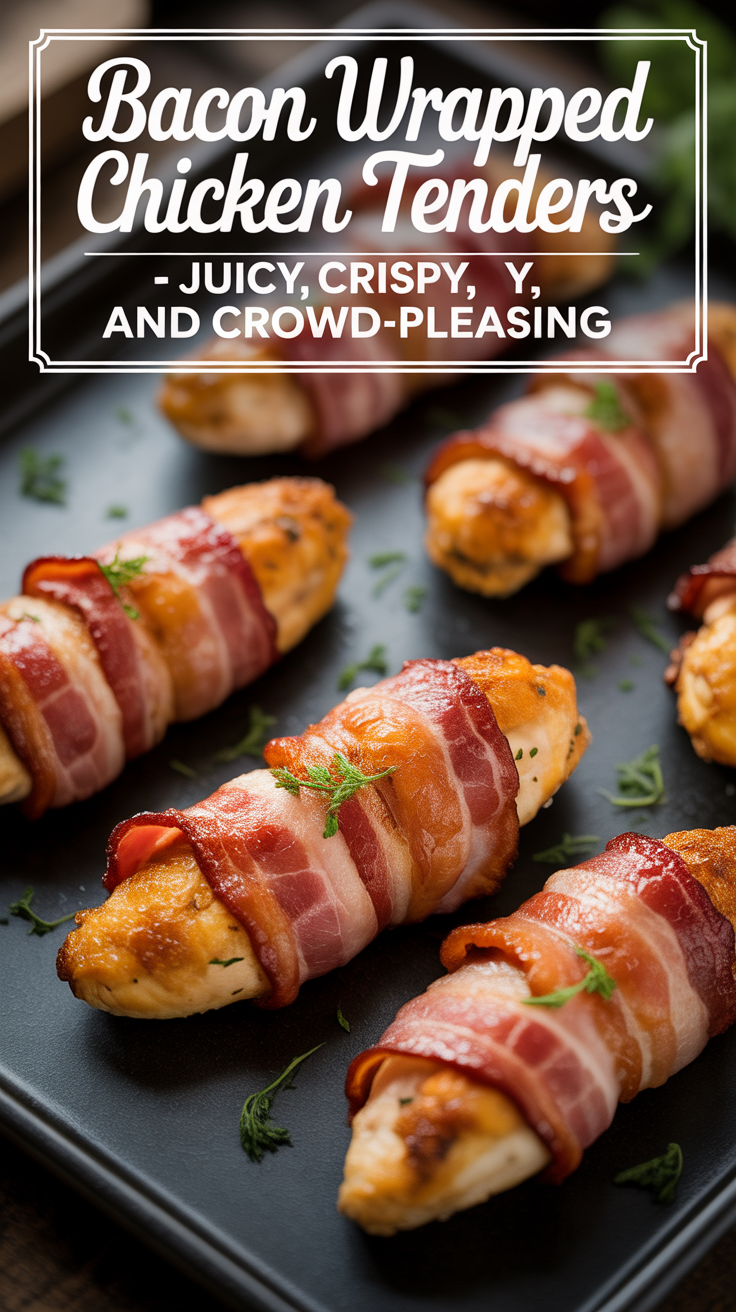 Pinterest pin for Bacon Wrapped Chicken Tenders - Juicy, Crispy, and Crowd-Pleasing