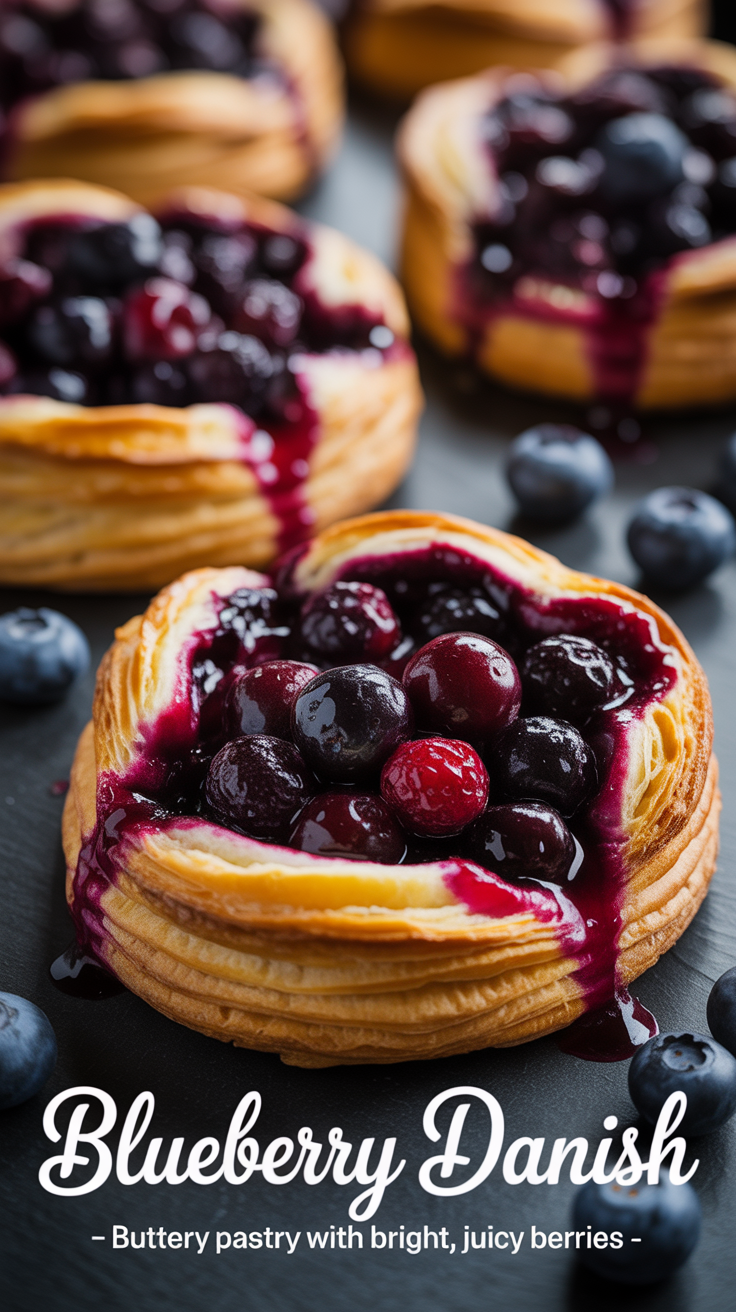 Pinterest pin for Blueberry Danish - Buttery Pastry With Bright, Juicy Berries