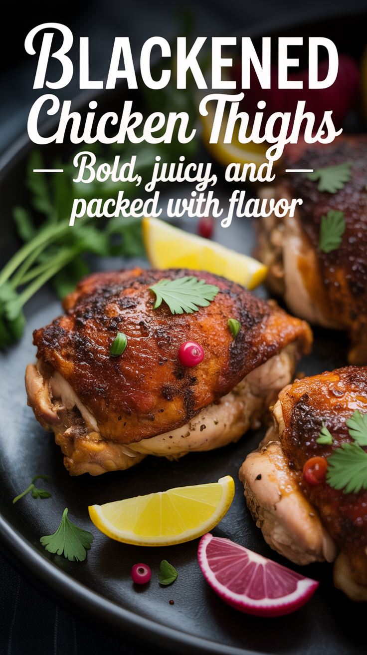 Pinterest pin for Blackened Chicken Thighs - Bold, Juicy, and Packed With Flavor